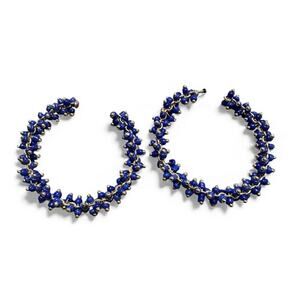 J CREW Blue Glass Beaded Hoop Earrings Gold tone Casual Preppy Jewelry